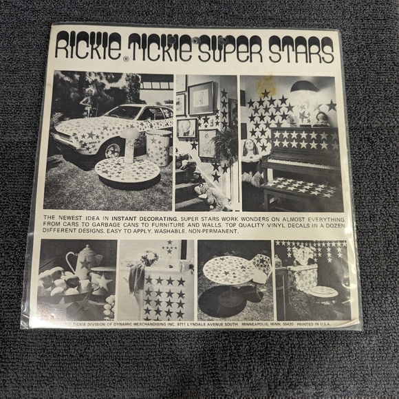 Rickie Tickie Super Stars Yellow Vintage 1970s Vinyl Decals - Picture 2 of 2